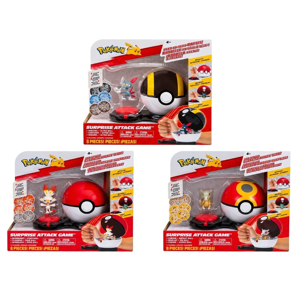 Pokemon Surprise Attack Game Bundle Sneasel Scorbunny Cubone Jazwares Toy Set